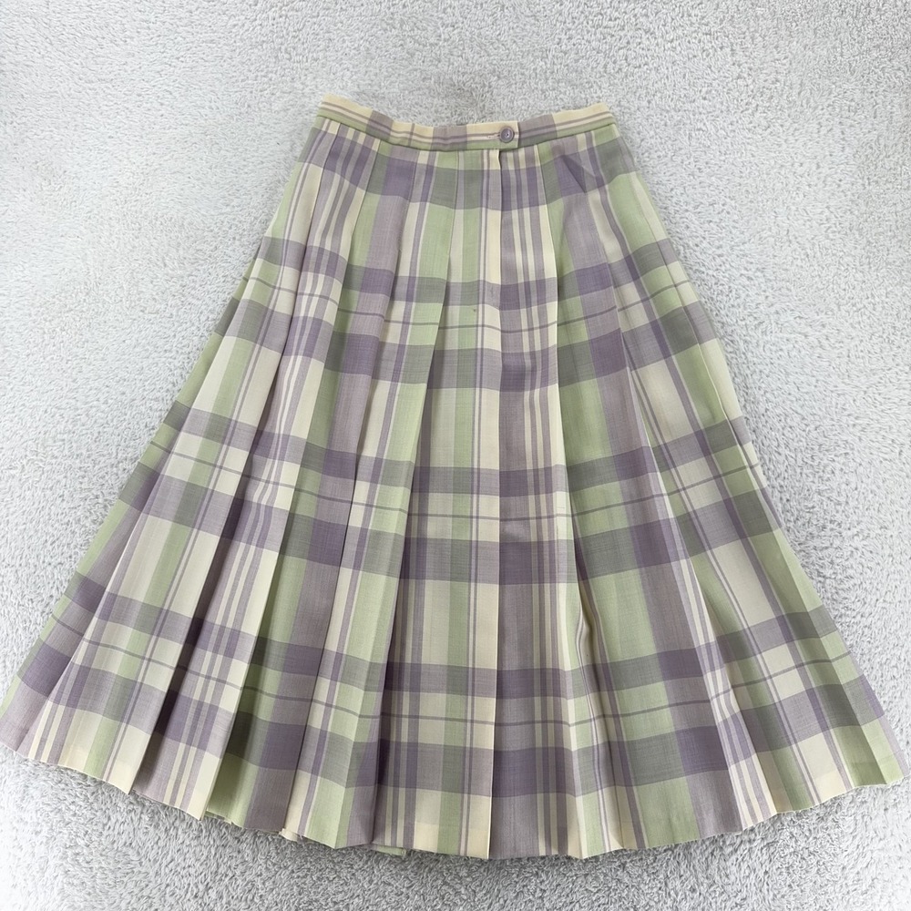 Vintage Pendleton Pleated Pastel Plaid Wool Skirt Womens 6 Petite ACTUAL 26 Midi